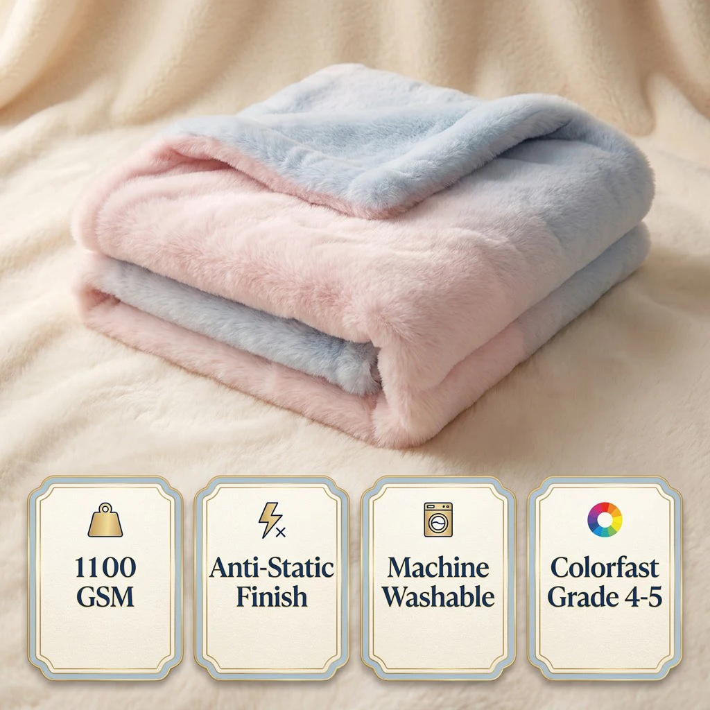 Reversible Stretchy Faux Rabbit Fur Blanket with Spandex Cloud Touch Thick Warm Custom Size Blanket Factory Direct Supply Bulk