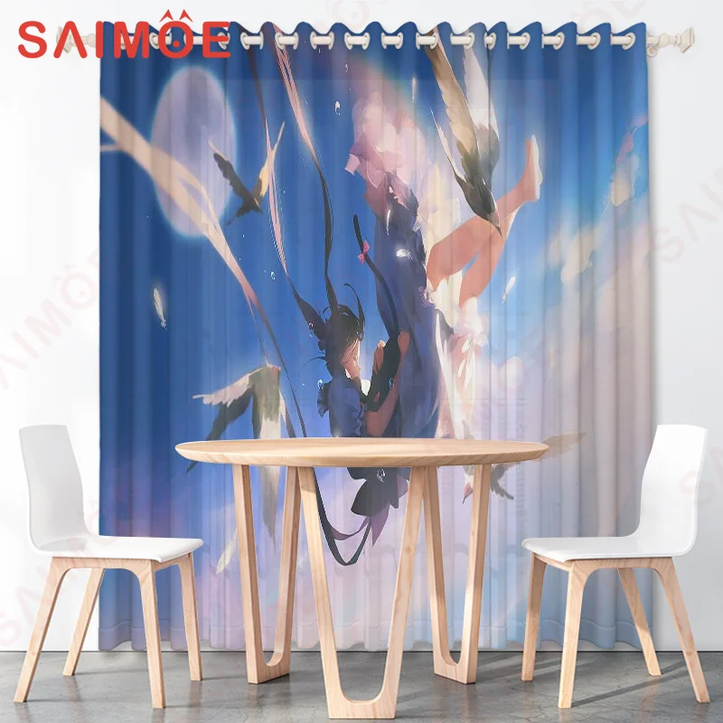 Japanese Animation Couple Girls Boy Curtains Figure Animal Bird Doll Sofa Thin Polyester Fabric Home Office Decoration with Hook