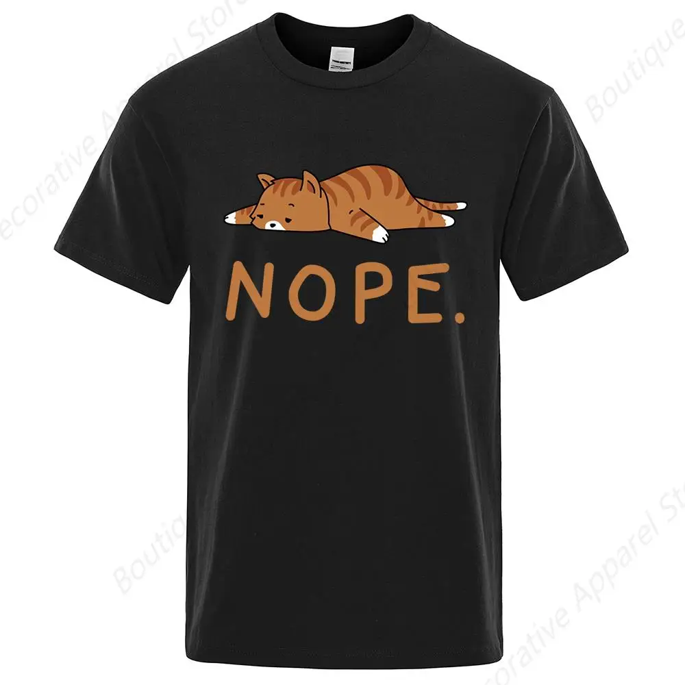 

Sleeping Cat Nope Cartoons Print Male Short Sleeve Harajuku Street T-Shirts Summer Loose T Shirts Harajuku Cotton T Shirt Men