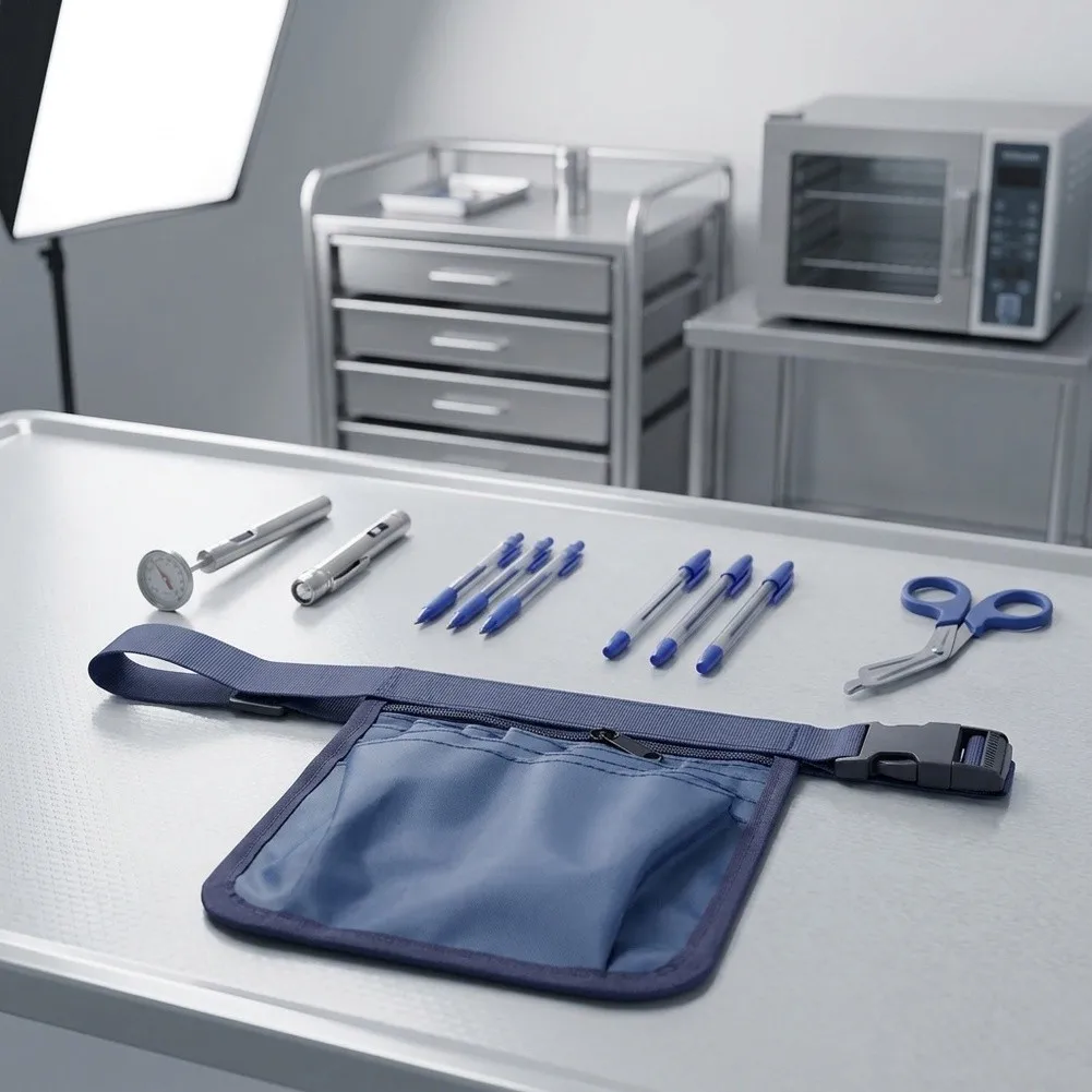 Task-Oriented Waist Bag with Dedicated Slots for Flashlights Thermometers and Writing Instruments in Professional Settings