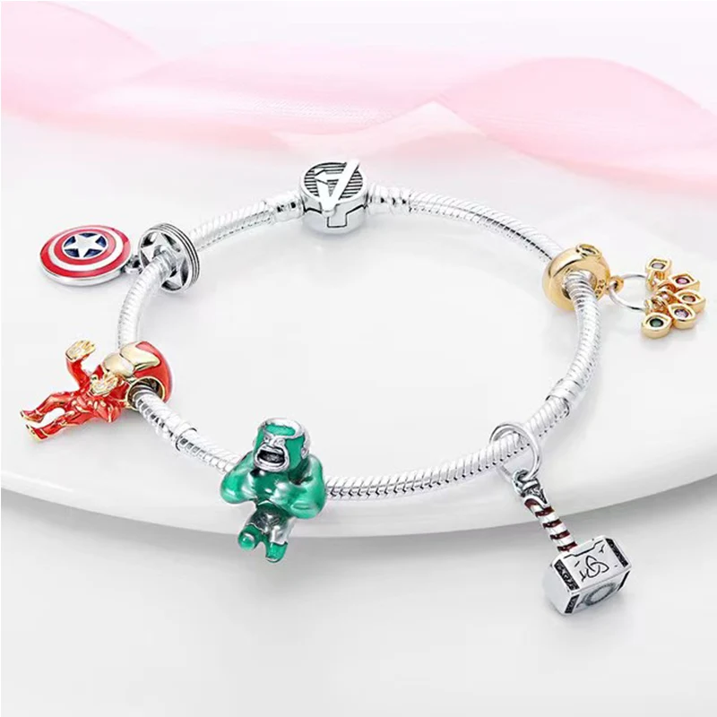 Disney Cartoon 925 Sterling Silver Marvel Baby Yoda Winnie Stitch Charm Pendant Fit Bracelet Original Women Jewelry Gift