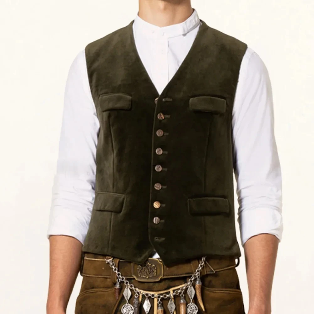 

Sleeveless Men's Vest Suit Gillet Single-breasted Men Casual Velvet Fabric Flap Pockets V-neck Working Fashion Suits Blazer