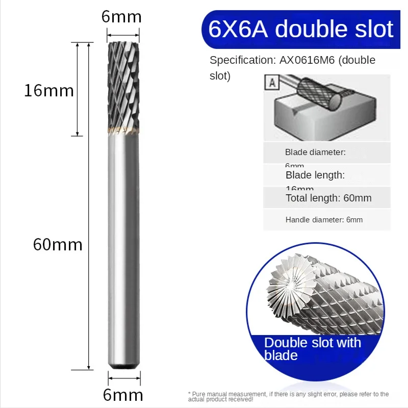 1pcs Double Groove Rotary File 6mm Grinding Head Tungsten Carbide Burr Milling Cutter Drill Bit Set Finishing Metal Mould