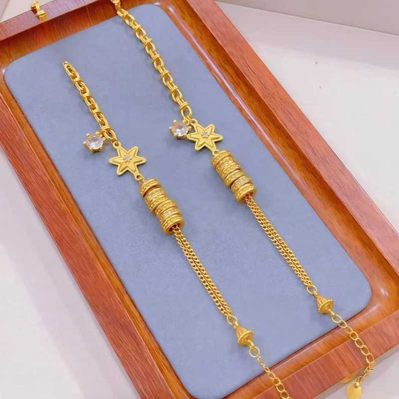 Luxury 100% Real 24K Gold Hexagram Bracelet For Women, Fashion High-End Versatile Strand, Niche Design Sense