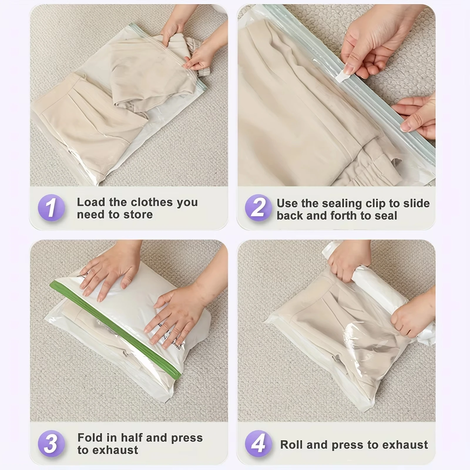2pcs Vacuum Storage Bags, Hand-Rolled Travel Vacuum Storage Bags For Towels, Socks, Clothes, More , No Pump Needed image 5