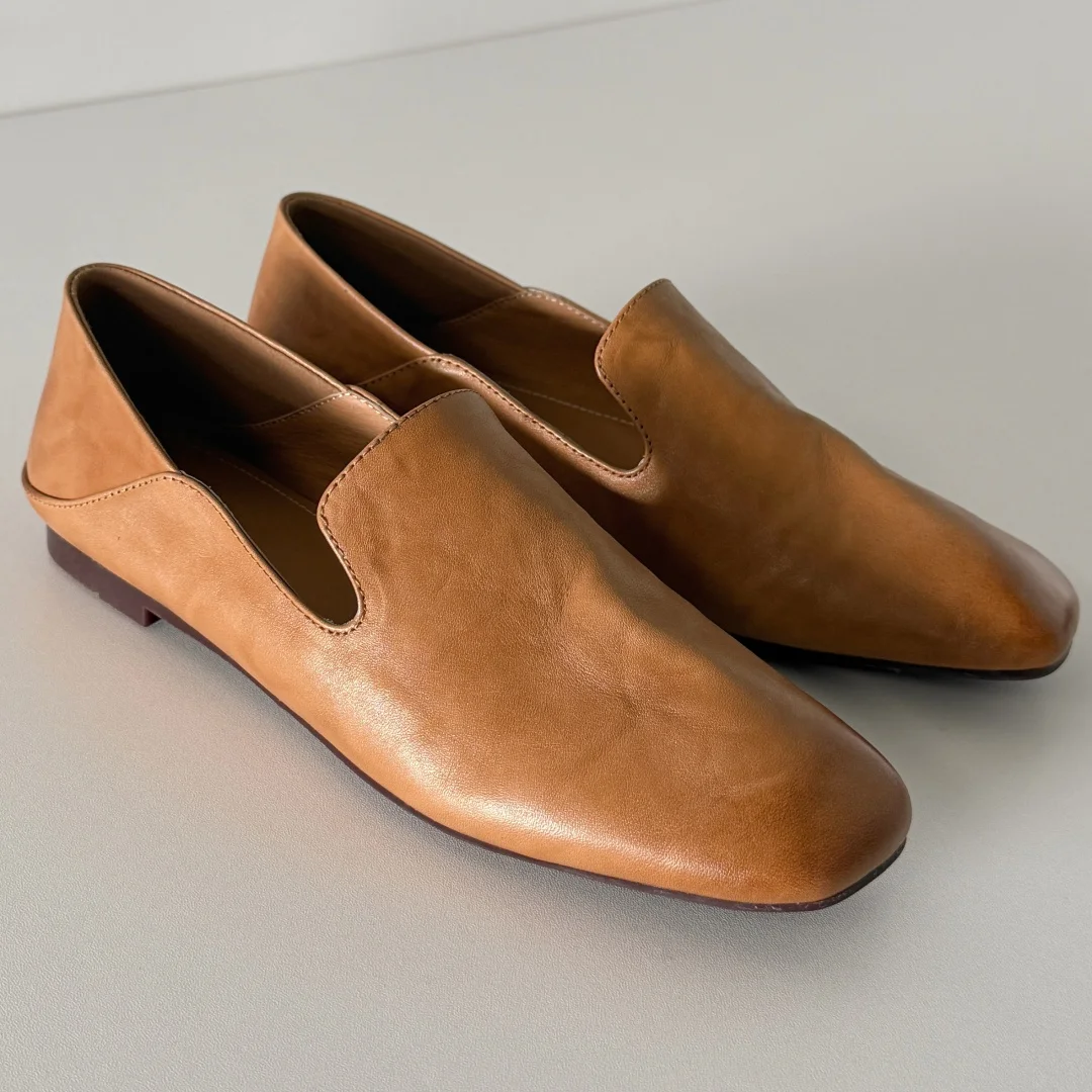 

Women's cow leather square toe slip-on flats loafers high quality soft comfortable casual female daily moccasins shoes for woman