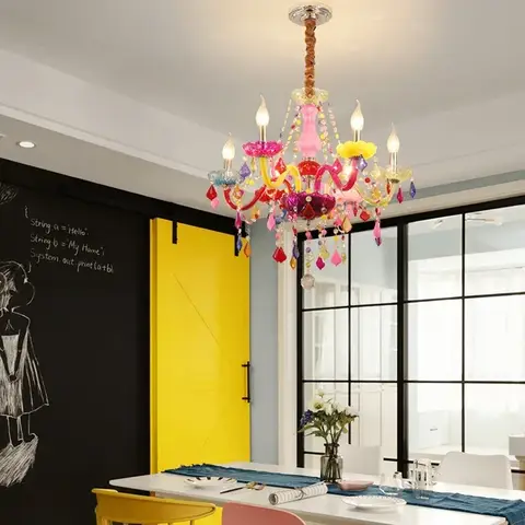 VIOLET European Style Crystal Pendent Lamp Pink Girls' Room Candle Lamp Luxurious Living Room Restaurant Bedroom  Chandel