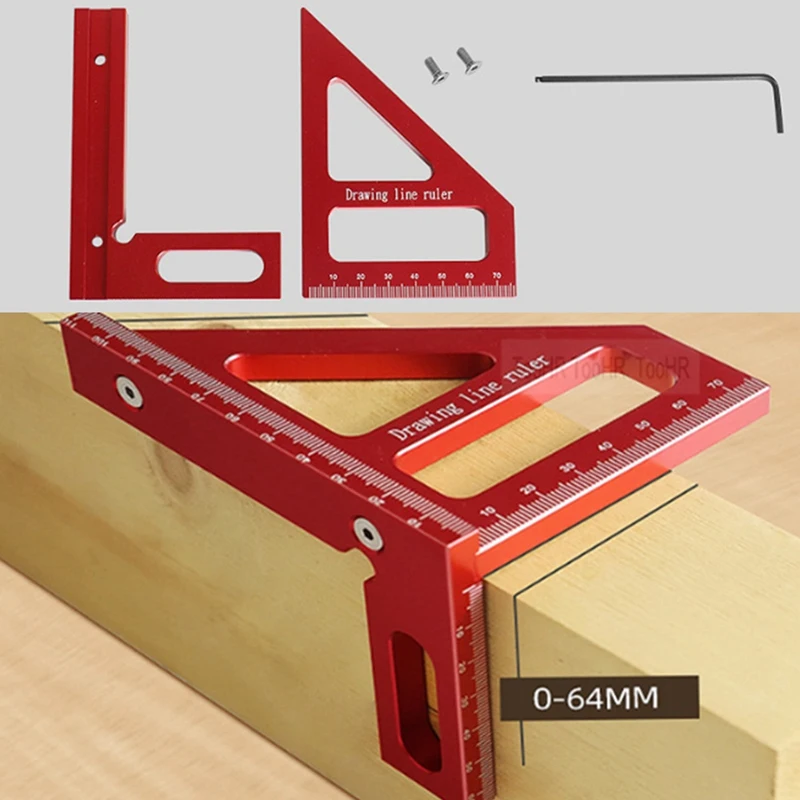 Woodworking Square Protractor Aluminum Alloy Miter Triangle Ruler Layout Measuring Tool For Engineer Carpenter -Red