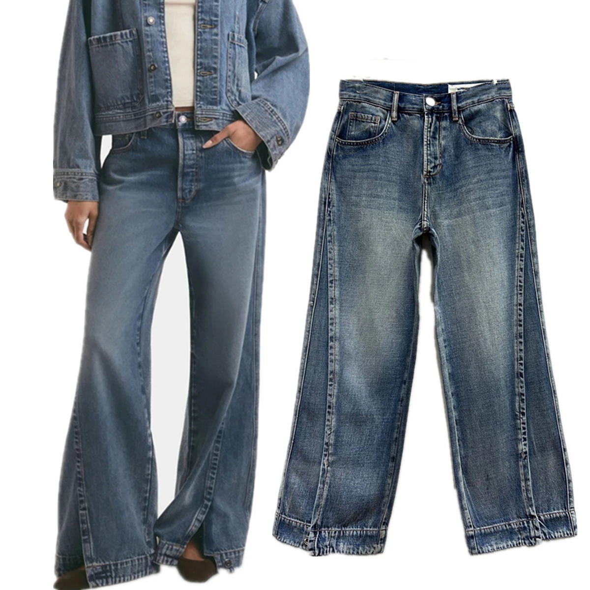 

Jenny&Dave American Retro High Waisted Slit Denim Pants Women Mom Jeans Boyfriend Jeans 58% Lyocell 39% Cotton High Quality Jean