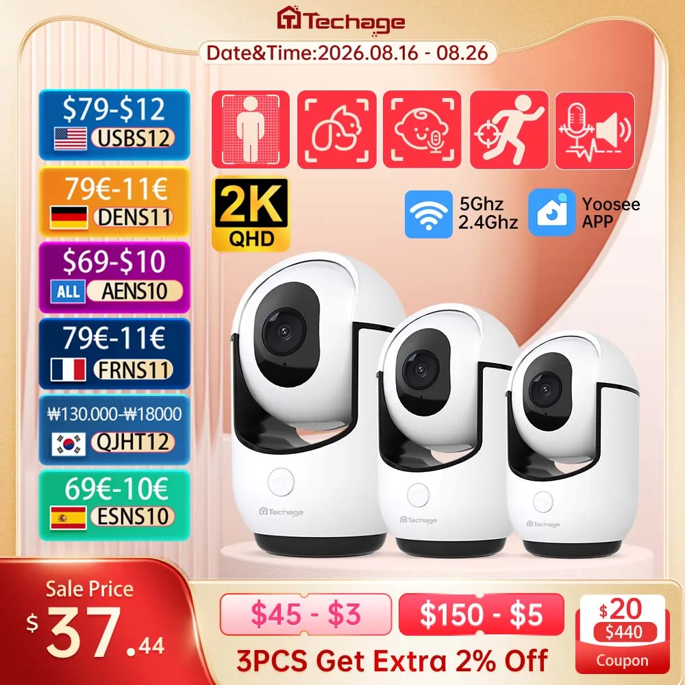 2/4PCS 3MP Indoor Wifi Security Camera Baby 355° Monitor IP Camera Video Surveillance 2-Way Audio Wi-Fi TF Cloud CTV Camera ﻿