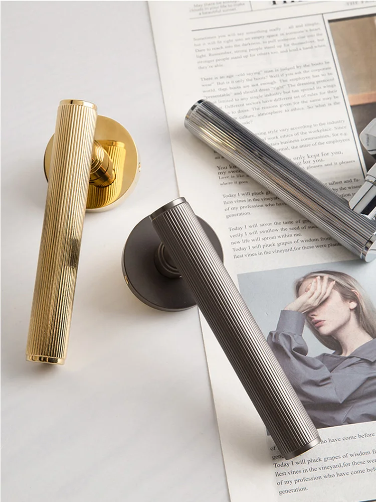 Brass Linear Lever Lock Wooden Door Handle Lock Interior Door Mute Lock Set Exquisite Split Bedroom Handle Knob