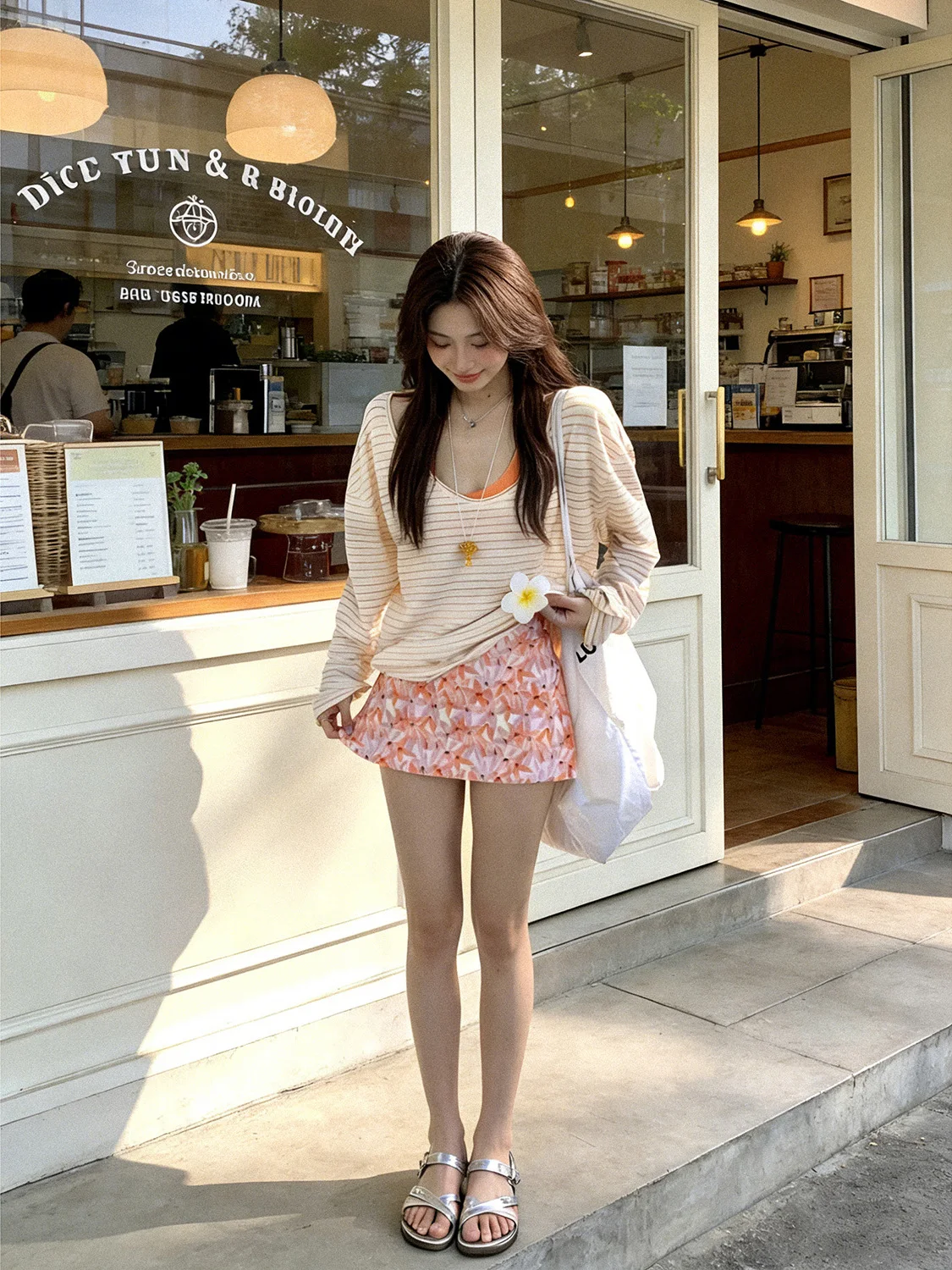 

Spring 2026 Women's Striped Halter Neck Three-Piece Set Teenage Feel Vacation Style Gentle Matching Short Sleeve Long Sleeve