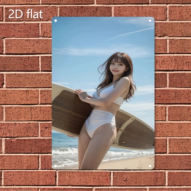 

Metal Sign Plate - Vintage Surfboard & Woman in Bikini Beach Poster - Heavy-Duty Iron Construction - Coastal Home, Bar, Cafe, Of