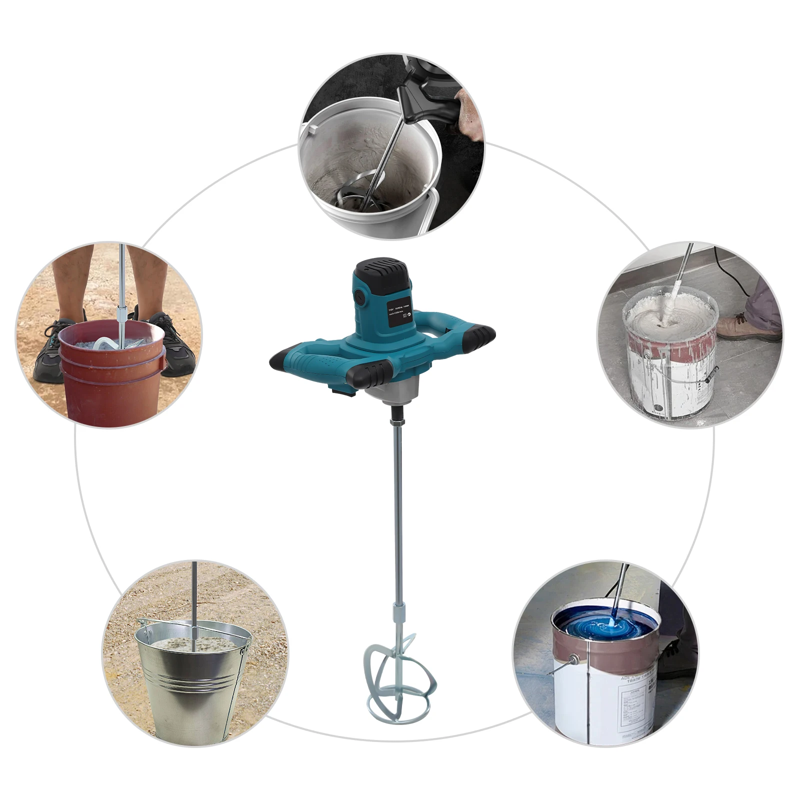 

1400W Electric Concrete Mixer, Handheld Concrete Mixer, with 6 Adjustable Speed, for Mixing Mud, Cement, Paint, Mortar (Blue)