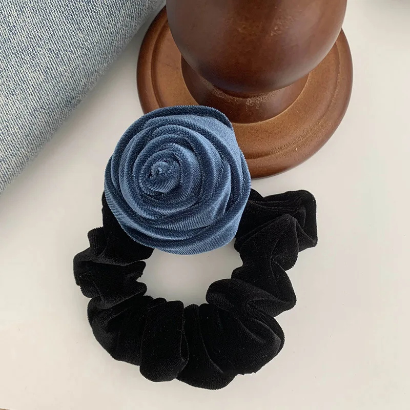 Beautiful Flannel Cloth Handmade Rose Flower Hair Ropes Elastic Hair Bands For Women Korea Solid Color Boutique Velvet Hair Ties