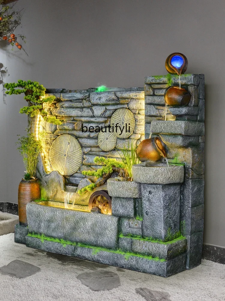 

smt14 ss newWater Curtain Wall Screen Courtyard Garden Layout Circulating Water Fountain Rockery Waterscape