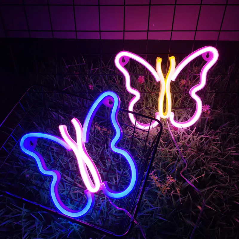 Butterfly LED Neon Sign Clouds Night Light Battery/USB Operated for Room Party Birthday Home Bar Gift Decoration