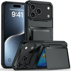 Shockproof Flip Card Holder Slot Wallet Case for iPhone 17 Pro Max 16 15 14 13 12 11, Hybrid Card Pocket Kickstand Phone Cover