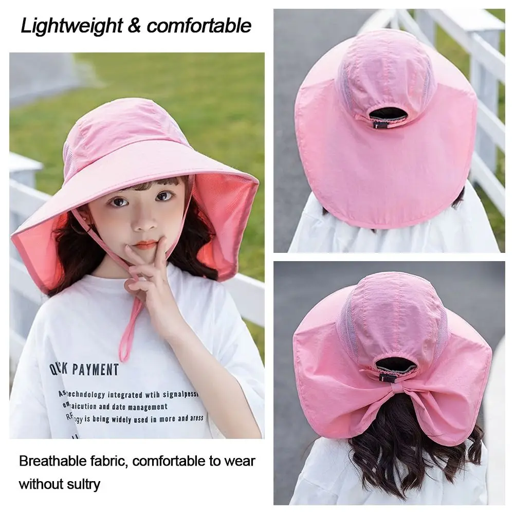 Boy Girl Children Summer Bucket Hats UV Protection Outdoor Beach Sun Hat Boy Girl Flap Cap Adjustable Wide Brim Cap