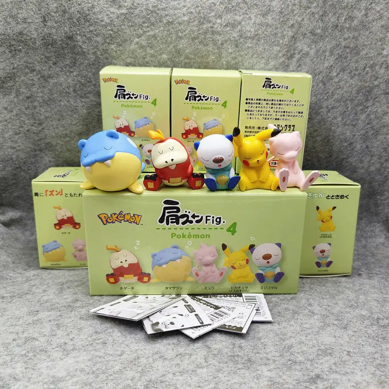 

Kawaii Pokemon Shoulder Sitting Anime Figure Surprise Blind Box Cute Sleeping Pikachu Mew Mini Figure Collectible Toy Desk Decor