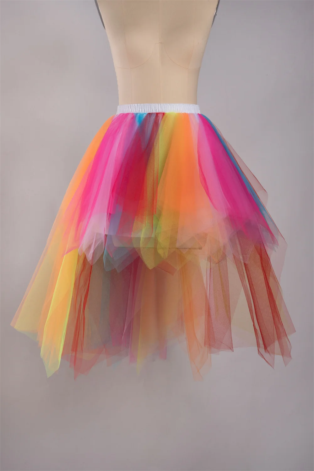 MisShow Gothic High Low Skirt for Rainbow Run Tie Dye Punk Tutu Skirt Bustle Petticoat Marathon Dance Carnival Dress LGBT