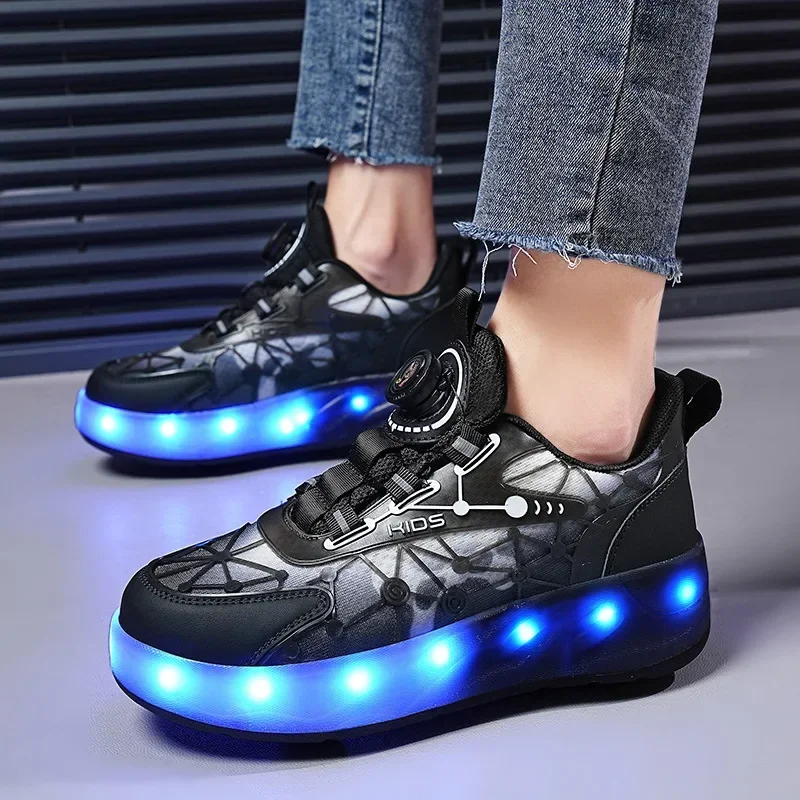 Roller Skate Shoes 4 Wheels Sneakers Children Boys Led Flashing Light Gift Girl Fashion Sports Casual Led Light Kids Toys Boot