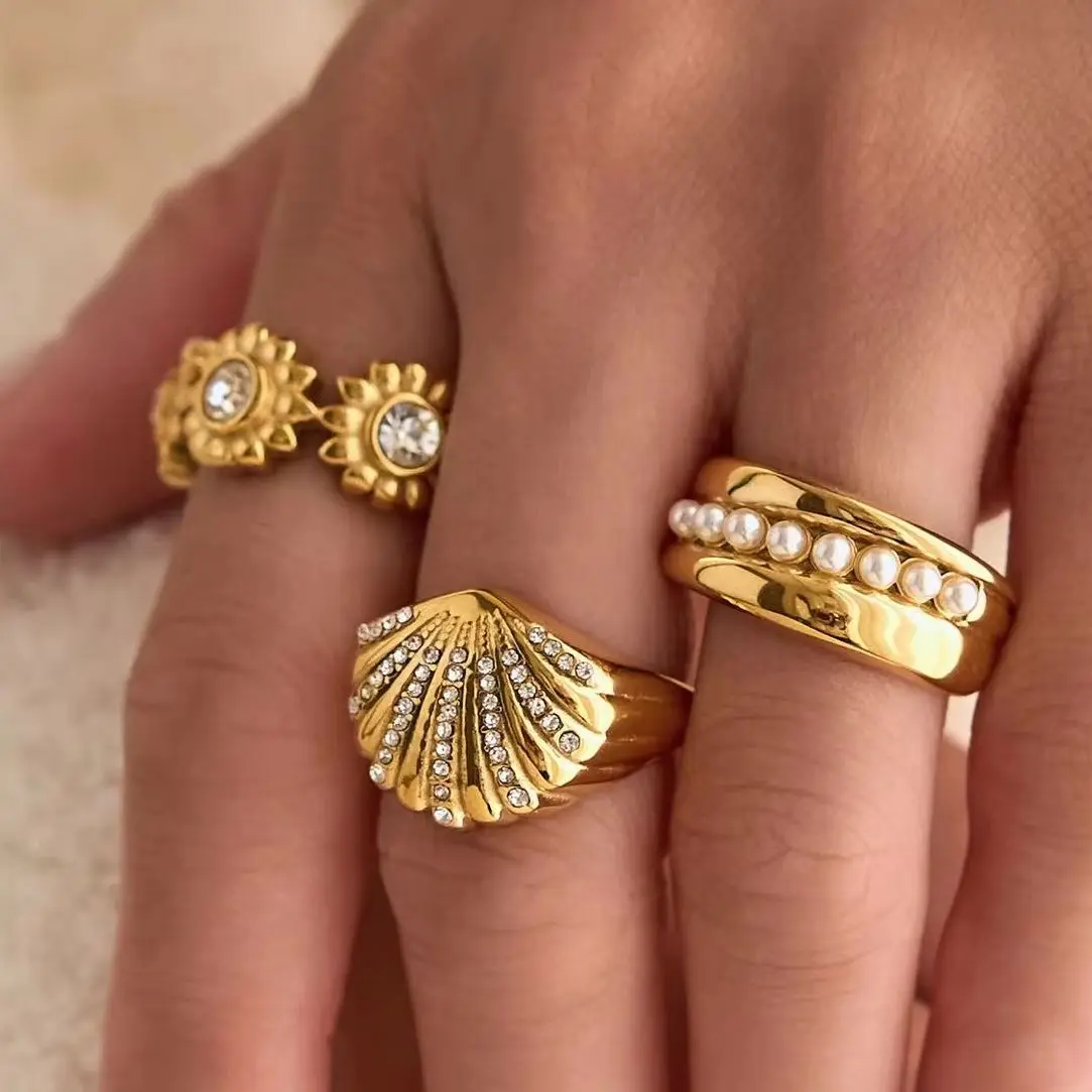

Miranda Stainless Steel Plant Flower Golden Ring Waterproof 18K PVD Plated Stylish Finger Jewelry for Women Gift кольца женские