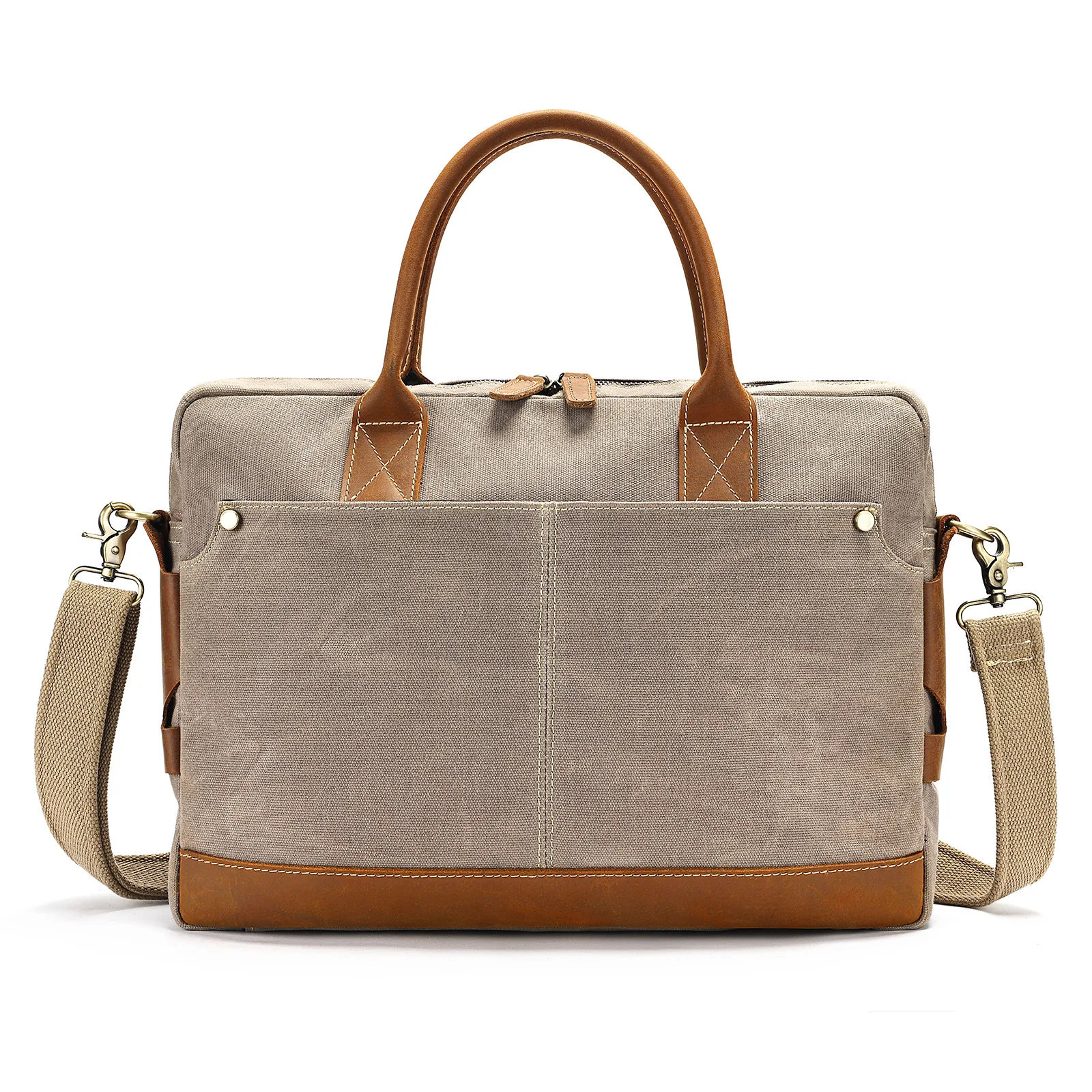 

Men's Business Crossbody Brief Bag - Cotton Canvas & Leather Hybrid Shoulder Bag Roomy Office Messenger Bag for Commute