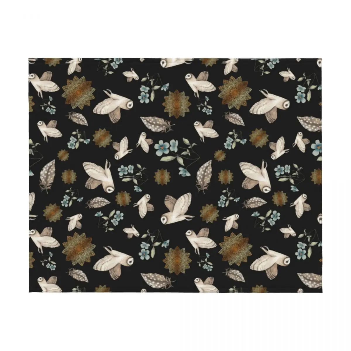 نمط بومة الحظيرة باللون الأسود، بطانية رمي مزخرفة، بطانيات لحاف منقوشة ناعمة وناعمة #2