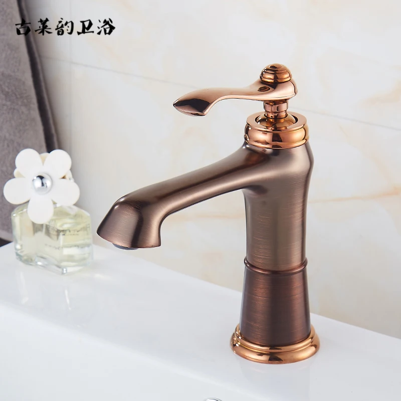 

Antique faucet, rose gold, cold and hot all copper, retro classical rotating basin, washbasin