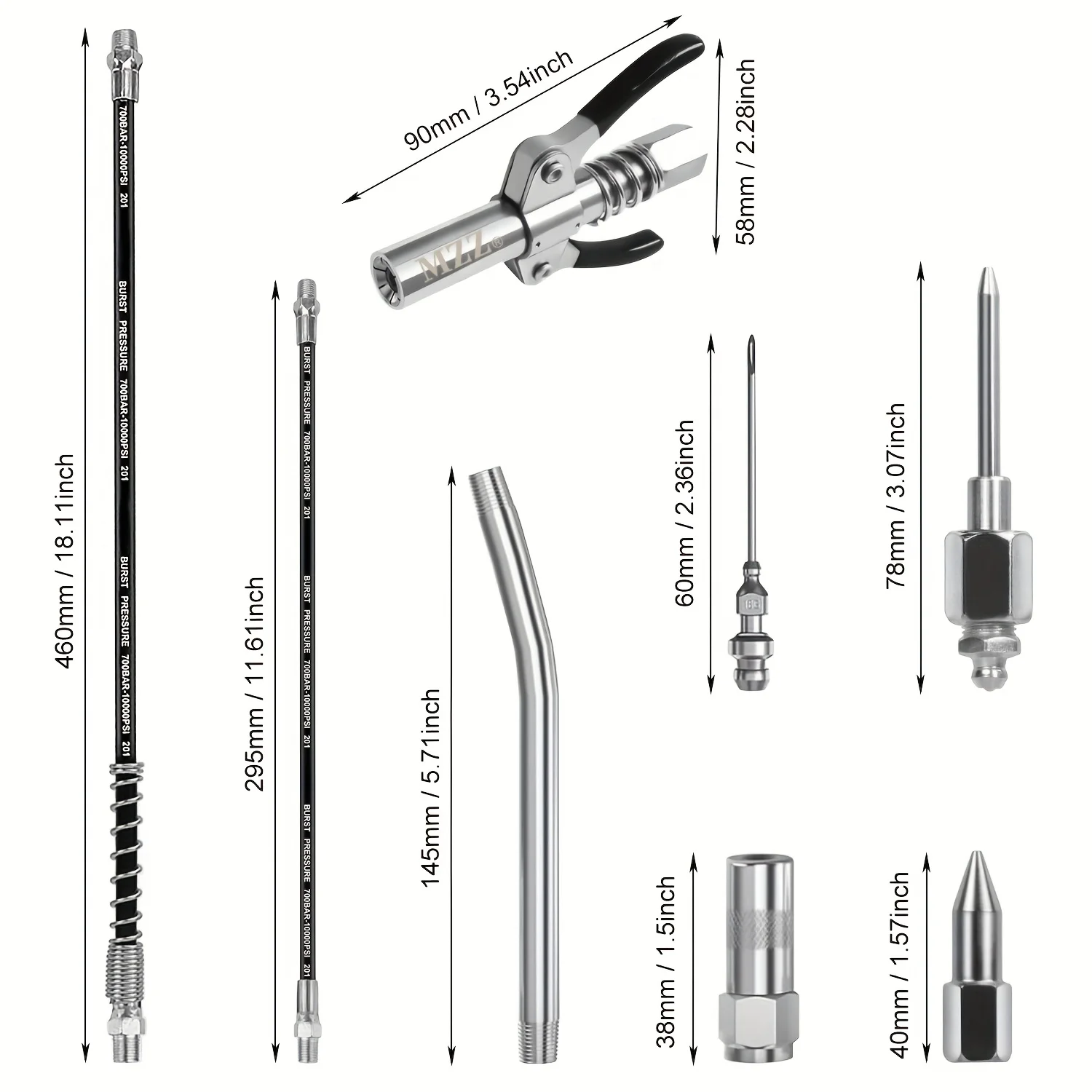 Fettpresse, 7000 PSI, robustes professionelles Pistolengriff-Fettpresse-Set mit doppelter Fettinjektornadel und flexiblem Schlauch – Detail 8