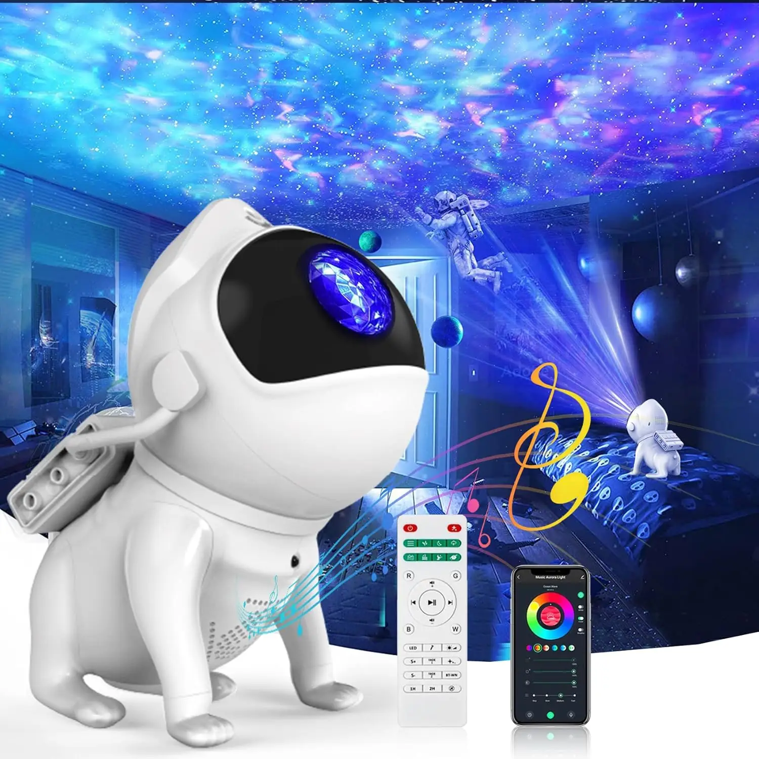 

Star Projector Night Light Space Dog,Galaxy Projector LED Night Light Built-in Bluetooth Speaker,Smart APP Control and Remote