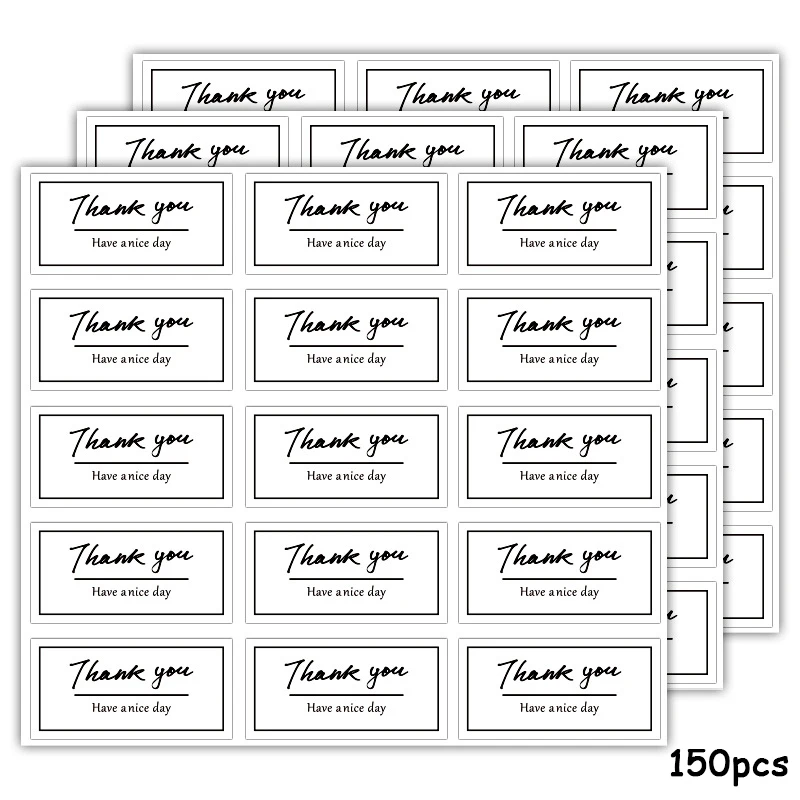 150 قطعة شكرا لك ملصق الختم للتغليف هدية أبيض أسود مربع سكرابوكينغ ملصقات لاصقة الخبز كعكة ورق التغليف العلامات #2