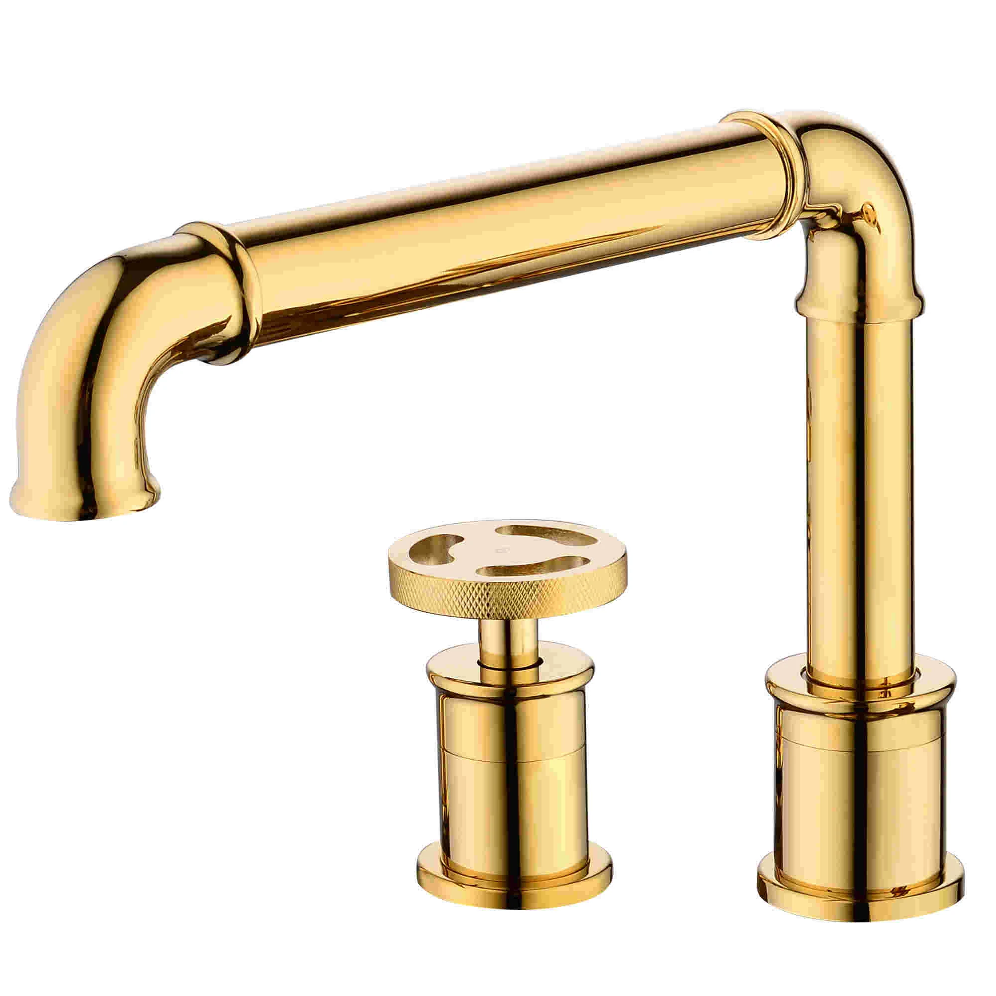 

Vintage Bathtub Tap Hot Cold Mixer Water Brass Golden Double Handle Basin Faucets 3 Pieces For Bathroom