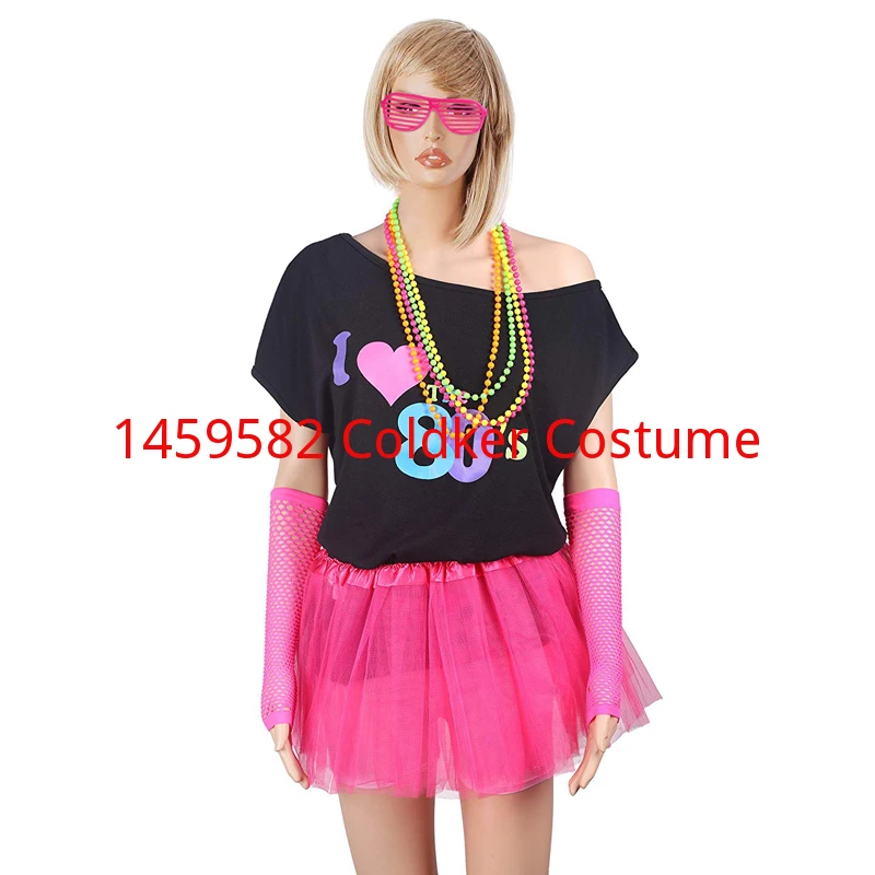 Women's 80s Costume Accessories Set Adult Tutu Skirt Leg Warmers  Fishnet Gloves Earrings Necklace Shutter Glass Party Dress Up