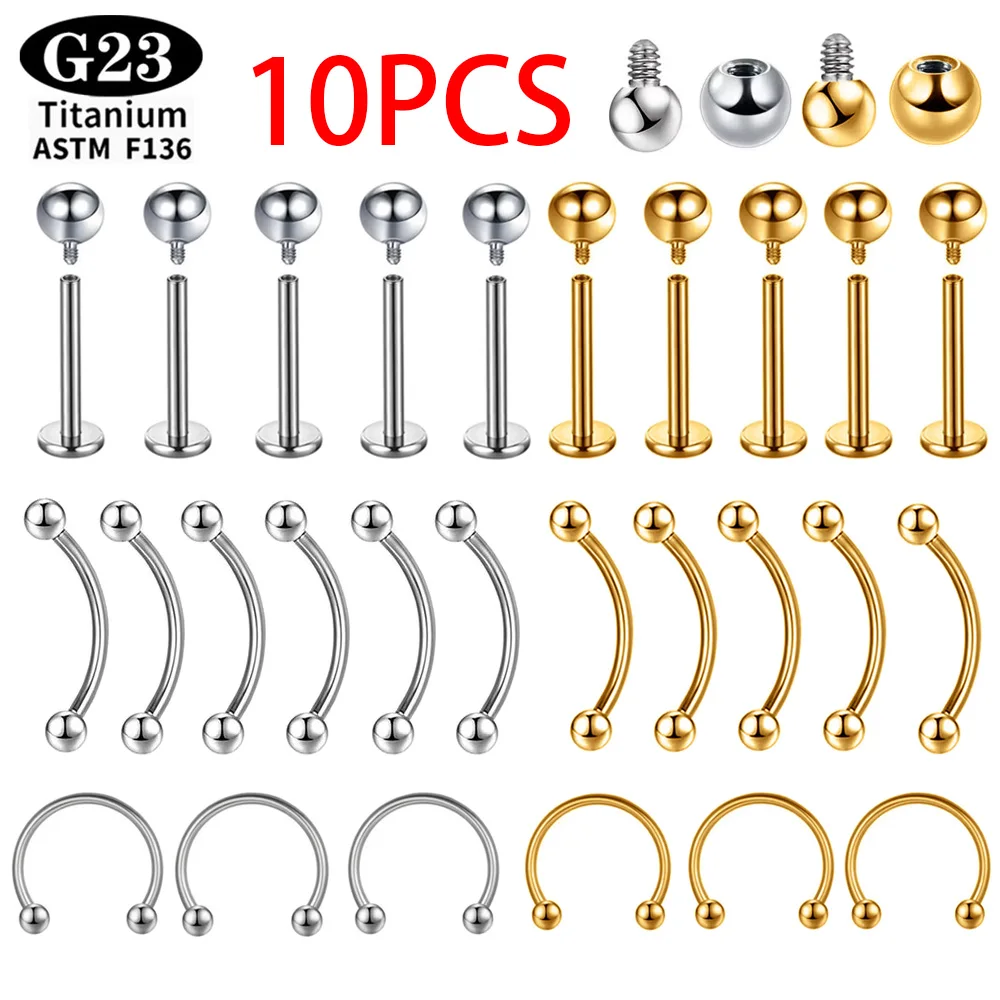 ASTM F136 Titan 10 Stück Labret Lippenpiercing Körperschmuck Bananen-Augenbrauen-Nasenring C-Stab Ohrstecker für Damen Großhandel
