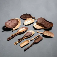 Hand carving Wooden Spoon Bamboo Tableware Set Chinese Kung Fu Creative Lotus Leaf,Leaf-shaped Natural, Tea Spoon Accessories