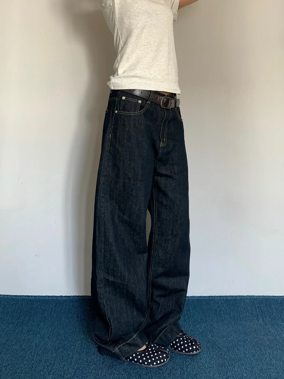 

Американские джинсовые джинсы в стиле ретро, мужские свободные широкие брюки, прямые повседневные универсальные длинные брюки с тонким узором, женская мода