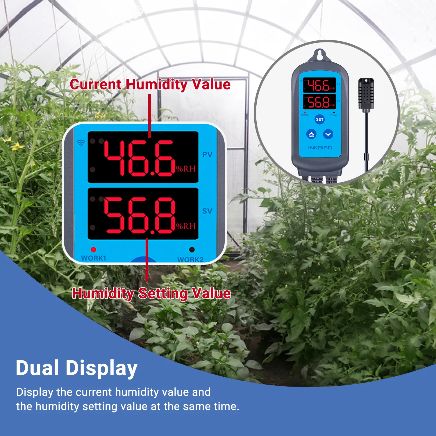 Imagem -06 - Inkbird-digital Wi-fi Umidade Controller Humidistat Pré-wired para Home Brewing Greenhouse Breeding ue Plug Ihc200 Dual Outlet