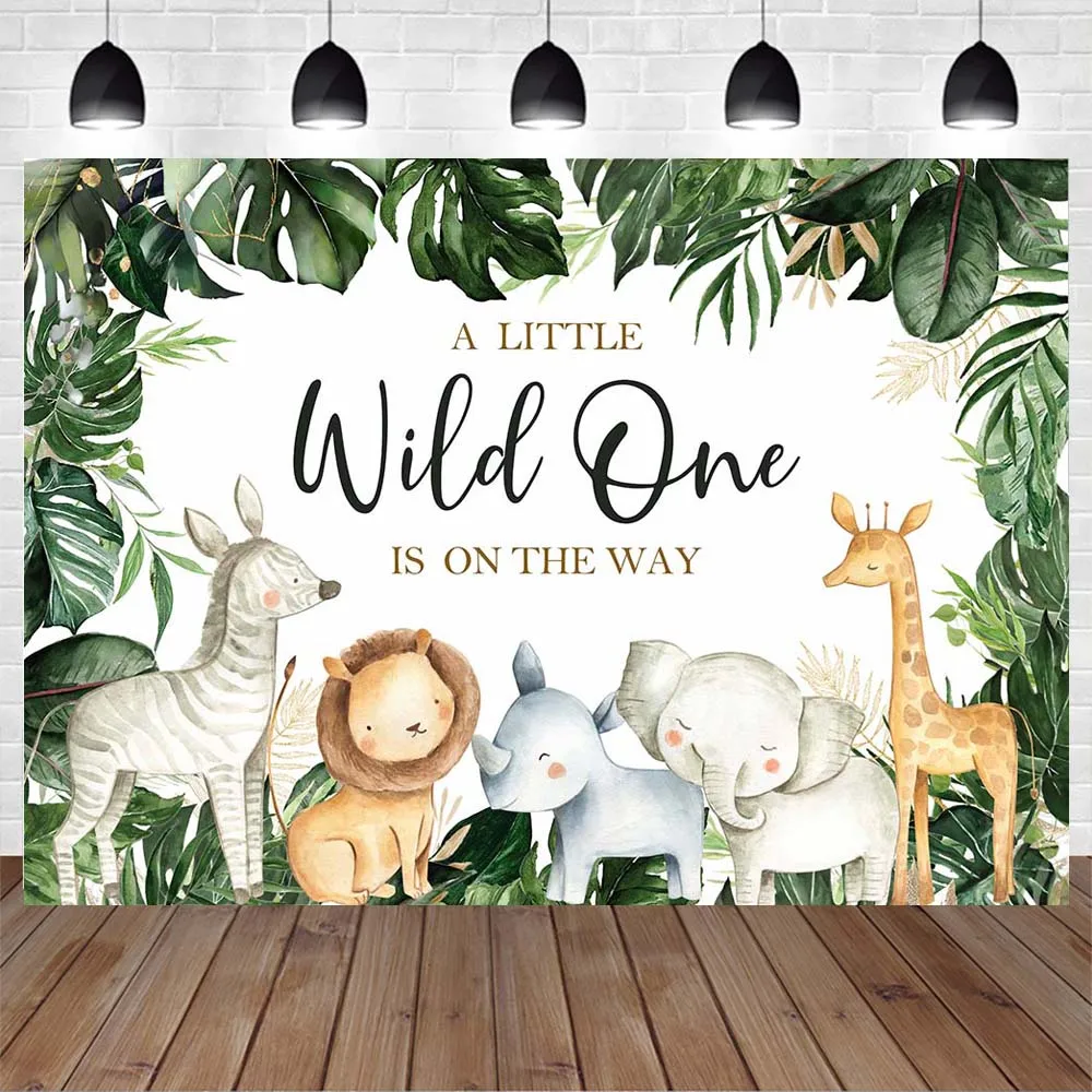 Mocsicka Little Wild One Baby Shower Backdrop Jungle Wild Animals Boy Safari Birthday Party Photo Background Decor Custom Banner