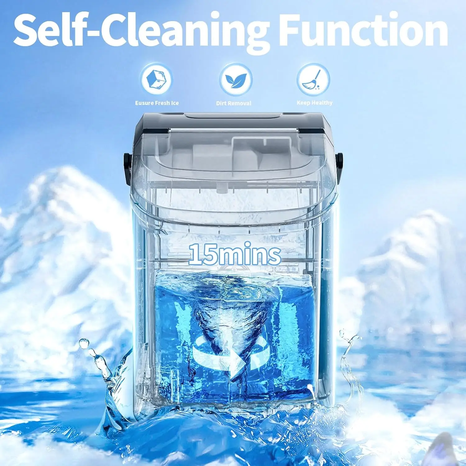 Ice Maker with Soft Chewable Ice, 34Lbs/24H, Pebble Portable Ice Machine with Ice Scoop, Self-Cleaning,