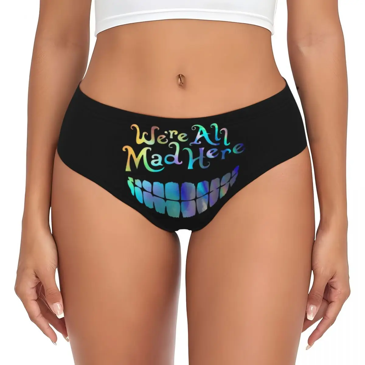 

Custom We Are All Mad Here Cheshire Cat Briefs Underwear Womens Comfortable Stretch Panties