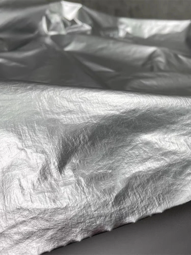 Modern Style Metal Silver down Jacket Fabric Waterproof Windproof  Cotton Blend Material for Clothing DIY Handcraft