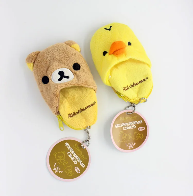 Cute Rilakkuma Slippers Plush Coin Purse Funny Keychain Wallet Anime Mini Coin Pouch Organizer Storage Kawaii Money Bag