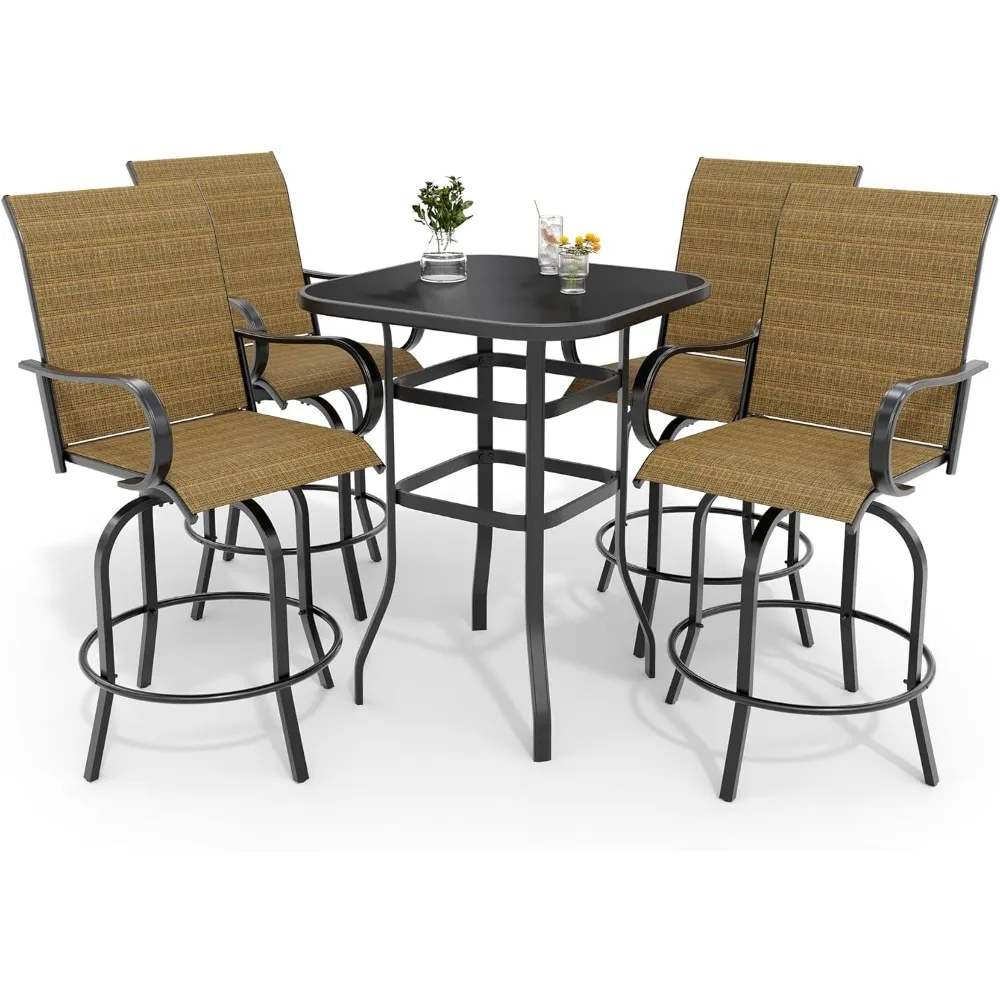 

5 PCS Outdoor Bar Set with Outdoor Bistro Table and Chairs Set of 4, Bar Height Outdoor Dining Set, All Weather Mental Textilene