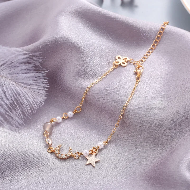Браслет Female Niche Design Bracelet Trendy Fashion Simple Bracelet Best Friend Star And Moon Pearl Bracelet Women Luxury 팔찌