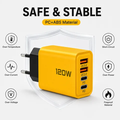 Зарядное устройство 120W USB-C, 4 порта, быстрая зарядка PD для iPhone и Xiaomi — фото модели