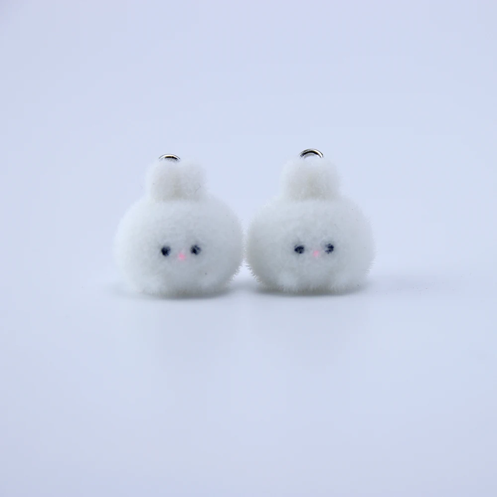 20Pcs 3D Mini Flocking Cartoon Rabbit Resin Charms Mini Plush Animal Pendant For Earring DIY Crafts Jewelry Make Bag Decoration