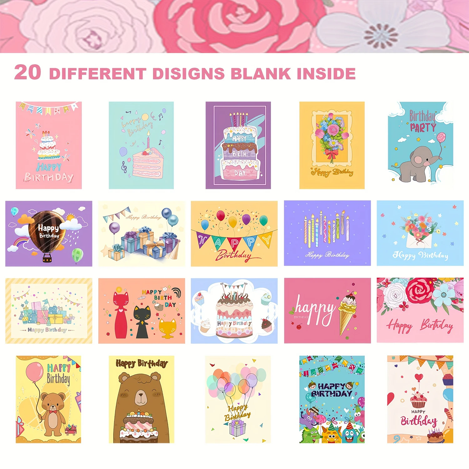 10 Pcs 4x6 Inches Mini Birthday Cards Assortment (without Envelopes), 10 Different Designs Funny Birthday Cards for Women Men