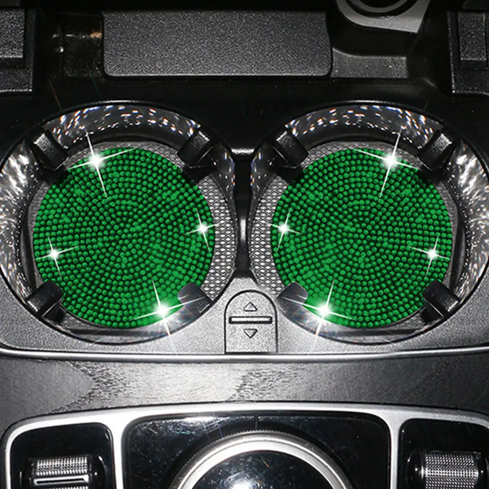 

2pcs Water Coaster PVC Lightweight Car Cup Holder Easy Clean Rhinestone Design Vehicle Coasters Home Office Use Not